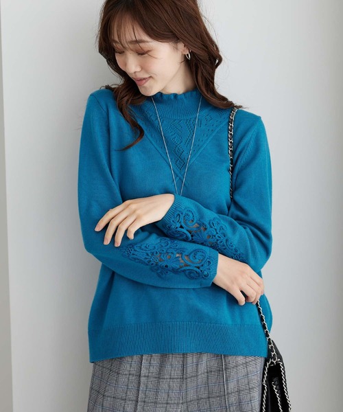 BELLUNA PLUS（ベルーナ）の「＜Ｍ・Ｄ＞ウール入り袖レースプルオーバー（ニット/セーター・レディース・ターコイズブルー/パープル系その他/アイボリー・LARGE/MEDIUM/X-LARGE）」の21枚目の写真