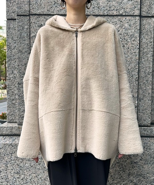 DouDou（ドゥドゥ）の「【一部WEB限定カラー】フェイクムートンコクーンフードコート（ムートンコート・レディース・アイボリー/ベージュ/グレー/ピンク・FREE）」の18枚目の写真