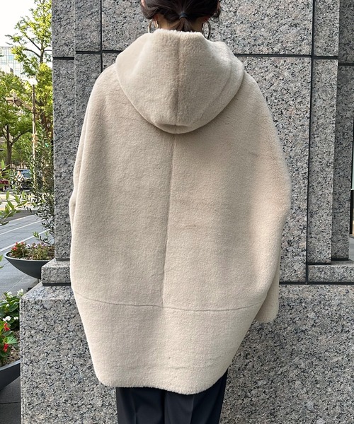 DouDou（ドゥドゥ）の「【一部WEB限定カラー】フェイクムートンコクーンフードコート（ムートンコート・レディース・アイボリー/ベージュ/グレー/ピンク・FREE）」の20枚目の写真