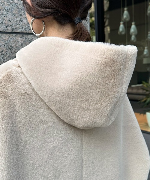 DouDou（ドゥドゥ）の「【一部WEB限定カラー】フェイクムートンコクーンフードコート（ムートンコート・レディース・アイボリー/ベージュ/グレー/ピンク・FREE）」の22枚目の写真