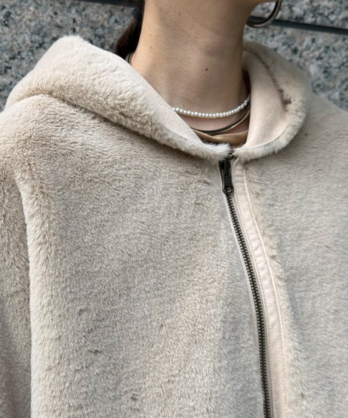 DouDou（ドゥドゥ）の「【一部WEB限定カラー】フェイクムートンコクーンフードコート（ムートンコート・レディース・アイボリー/ベージュ/グレー/ピンク・FREE）」の21枚目の写真