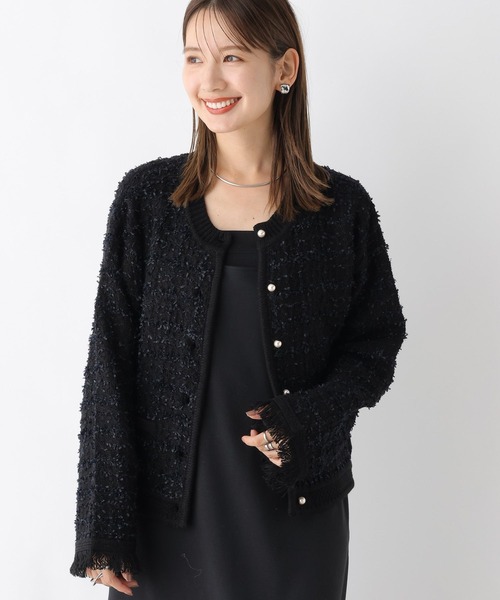 LEPSIM（レプシィム）の「5ゲージツイードパールカーディガン　971250（カーディガン/ボレロ・レディース・ブラック/オフホワイト・FREE）」の2枚目の写真
