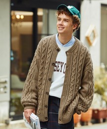 オーバーサイズフィッシャーマンケーブルニットクルーネックカーディガン EMMA CLOTHES