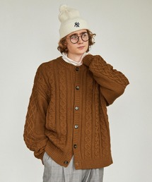 オーバーサイズフィッシャーマンケーブルニットクルーネックカーディガン EMMA CLOTHES