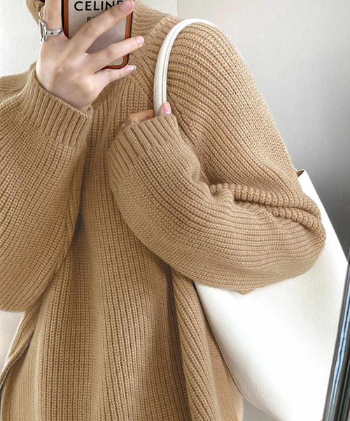 OSYAREVO(オシャレボ)の「サイドジップ ハイネック ニット トップス(ニット/セーター・レディース・ブラック/ベージュ/グレー/オフホワイト・FREE)」の15枚目の写真