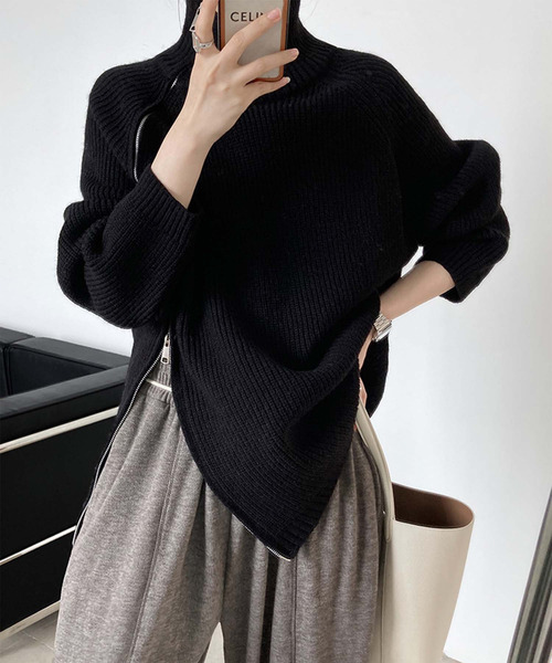 OSYAREVO(オシャレボ)の「サイドジップ ハイネック ニット トップス(ニット/セーター・レディース・ブラック/ベージュ/グレー/オフホワイト・FREE)」の16枚目の写真