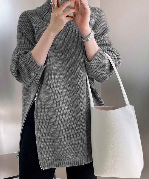 OSYAREVO(オシャレボ)の「サイドジップ ハイネック ニット トップス(ニット/セーター・レディース・ブラック/ベージュ/グレー/オフホワイト・FREE)」の14枚目の写真