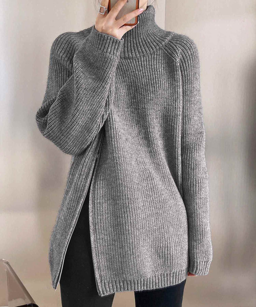 OSYAREVO(オシャレボ)の「サイドジップ ハイネック ニット トップス(ニット/セーター・レディース・ブラック/ベージュ/グレー/オフホワイト・FREE)」の18枚目の写真