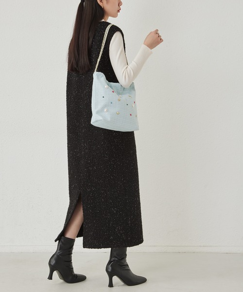 新品未使用☆carino カリーノ ビジューシルバーバッグ チェーン付き ビジューチェーンショルダーバゲージ（ショルダーバッグ