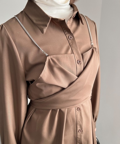 ISOOK(アイスー)の「【ISOOK / アイスー】チェーンビスチェシャツワンピース / シャツワンピ ミニワンピース シャツチュニック ZOZOTOWN限定(シャツワンピース・レディース・ブラウン・FREE)」の8枚目の写真