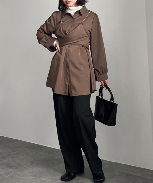 ISOOK(アイスー)の「【ISOOK / アイスー】チェーンビスチェシャツワンピース / シャツワンピ ミニワンピース シャツチュニック ZOZOTOWN限定(シャツワンピース・レディース・ブラウン・FREE)」の6枚目の写真