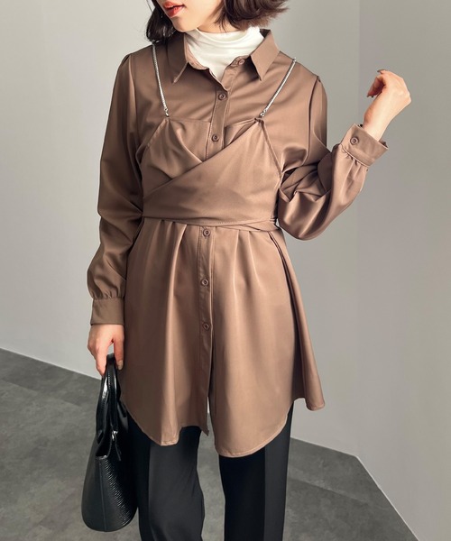 ISOOK(アイスー)の「【ISOOK / アイスー】チェーンビスチェシャツワンピース / シャツワンピ ミニワンピース シャツチュニック ZOZOTOWN限定(シャツワンピース・レディース・ブラウン・FREE)」の13枚目の写真