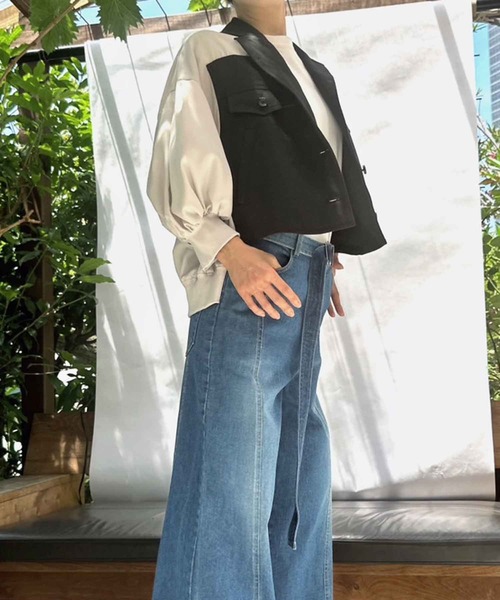 AVIE(アビィ)の「ディファレントファブリックジャケット(テーラードジャケット・レディース・ベージュ/ブラック・38)」の19枚目の写真