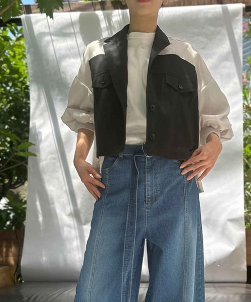 AVIE(アビィ)の「ディファレントファブリックジャケット(テーラードジャケット・レディース・ベージュ/ブラック・38)」の18枚目の写真