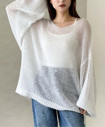 ラメネップヤーン透かしロングプルオーバー