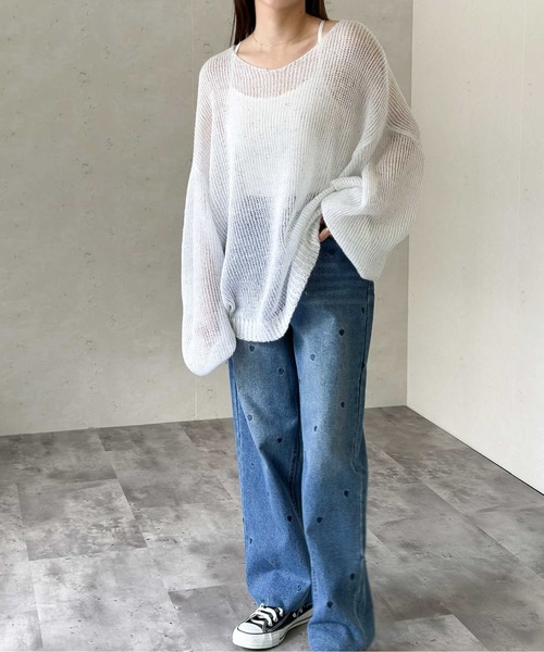 Per sist ence(パーシエンス)の「ラメネップヤーン透かしロングプルオーバー(ニット/セーター・レディース・ブラック/オフホワイト/グレー/グレイッシュベージュ・FREE)」の7枚目の写真