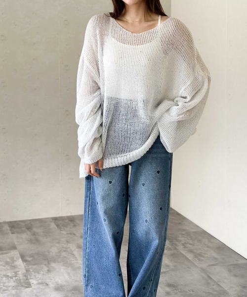 Per sist ence(パーシエンス)の「ラメネップヤーン透かしロングプルオーバー(ニット/セーター・レディース・ブラック/オフホワイト/グレー/グレイッシュベージュ・FREE)」の9枚目の写真