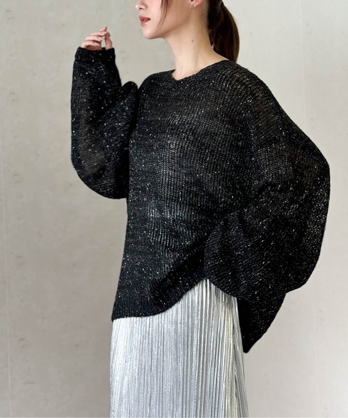 Per sist ence(パーシエンス)の「ラメネップヤーン透かしロングプルオーバー(ニット/セーター・レディース・ブラック/オフホワイト/グレー/グレイッシュベージュ・FREE)」の14枚目の写真