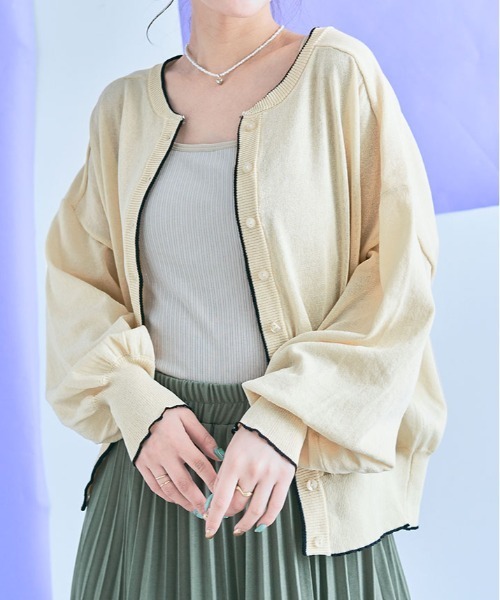 kirakiraShop(キラキラショップ)の「配色 シアー ニット カーディガン(カーディガン/ボレロ・レディース・グリーン/アイボリー/ネイビー/グレー・FREE)」の3枚目の写真