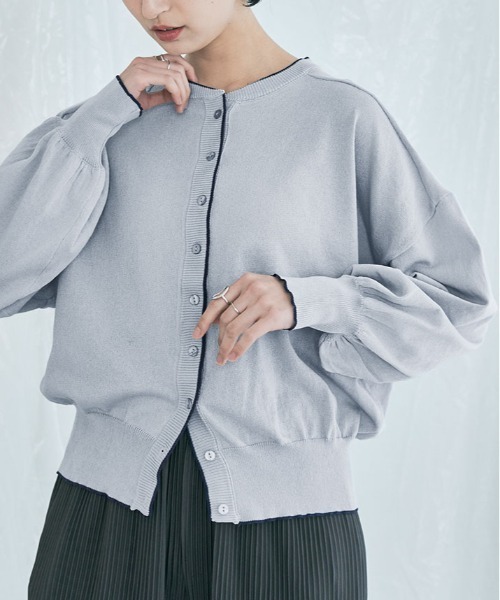 kirakiraShop(キラキラショップ)の「配色 シアー ニット カーディガン(カーディガン/ボレロ・レディース・グリーン/アイボリー/ネイビー/グレー・FREE)」の1枚目の写真