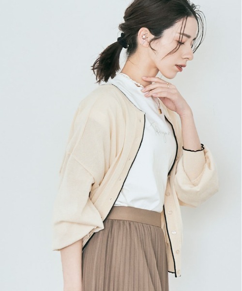 kirakiraShop(キラキラショップ)の「配色 シアー ニット カーディガン(カーディガン/ボレロ・レディース・グリーン/アイボリー/ネイビー/グレー・FREE)」の18枚目の写真