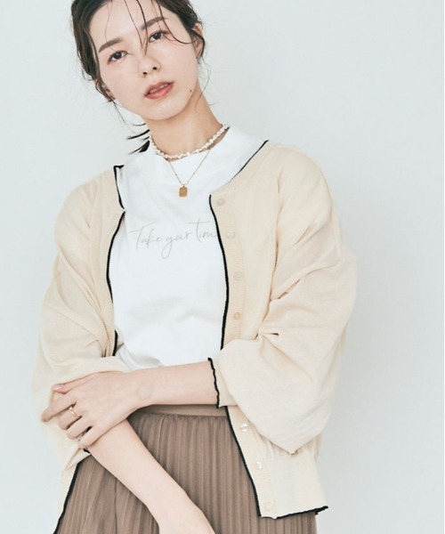 kirakiraShop(キラキラショップ)の「配色 シアー ニット カーディガン(カーディガン/ボレロ・レディース・グリーン/アイボリー/ネイビー/グレー・FREE)」の17枚目の写真