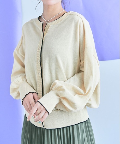 kirakiraShop(キラキラショップ)の「配色 シアー ニット カーディガン(カーディガン/ボレロ・レディース・グリーン/アイボリー/ネイビー/グレー・FREE)」の20枚目の写真