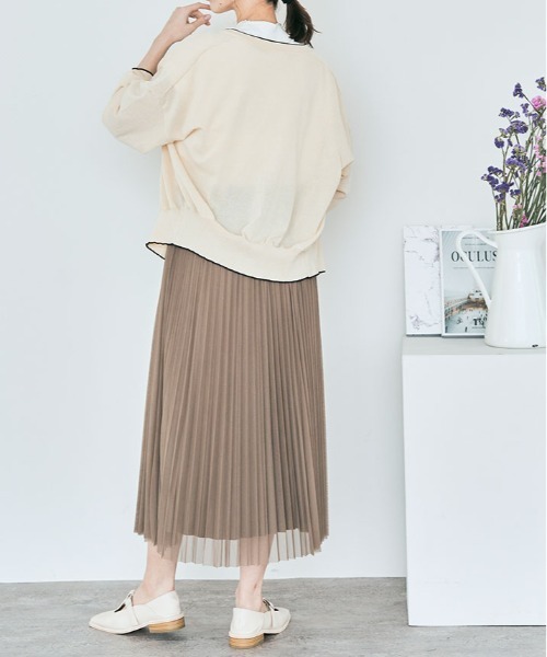 kirakiraShop(キラキラショップ)の「配色 シアー ニット カーディガン(カーディガン/ボレロ・レディース・グリーン/アイボリー/ネイビー/グレー・FREE)」の15枚目の写真
