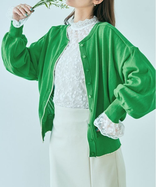 kirakiraShop(キラキラショップ)の「配色 シアー ニット カーディガン(カーディガン/ボレロ・レディース・グリーン/アイボリー/ネイビー/グレー・FREE)」の9枚目の写真
