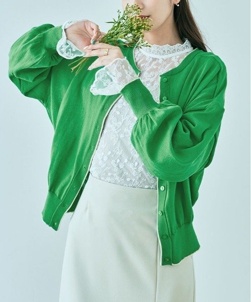 kirakiraShop(キラキラショップ)の「配色 シアー ニット カーディガン(カーディガン/ボレロ・レディース・グリーン/アイボリー/ネイビー/グレー・FREE)」の8枚目の写真