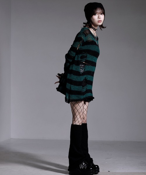 Diable baiser(ディアブルベーゼ)の「サブジラ系ボーダーニット(ニット/セーター・レディース・グリーン/レッド/ホワイト/グレー/パープル・FREE)」の15枚目の写真