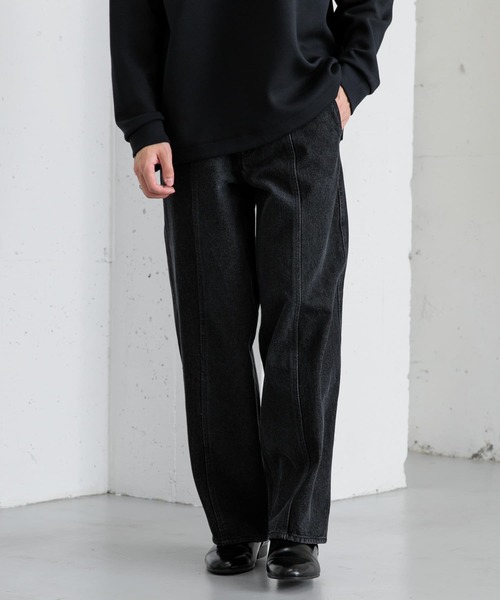 SENSE OF PLACE by URBAN RESEARCH（センスオブプレイスバイアーバンリサーチ）の「デニムパネルキリカエワイドパンツ（デニムパンツ・メンズ・ライトインディゴブルー/ブラック・LARGE/MEDIUM）」の2枚目の写真