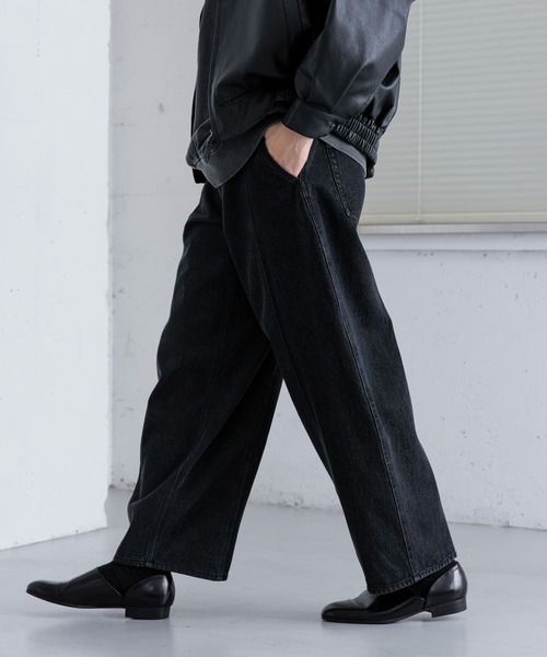 SENSE OF PLACE by URBAN RESEARCH（センスオブプレイスバイアーバンリサーチ）の「デニムパネルキリカエワイドパンツ（デニムパンツ・メンズ・ライトインディゴブルー/ブラック・LARGE/MEDIUM）」の6枚目の写真