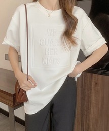 立体ロゴtシャツ 韓国チュニックロンT