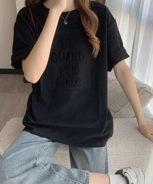 Miniministore(ミニミニストア)の「立体ロゴtシャツ 韓国チュニックロンT(Tシャツ/カットソー・レディース・ダークグレー/ブルーパープル/ホワイト/ブラウン/ブラック・M/XL/L)」の2枚目の写真