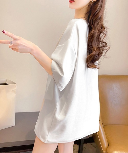 Miniministore(ミニミニストア)の「立体ロゴtシャツ 韓国チュニックロンT(Tシャツ/カットソー・レディース・ダークグレー/ブルーパープル/ホワイト/ブラウン/ブラック・M/XL/L)」の9枚目の写真