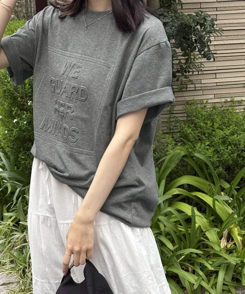 セール】立体ロゴtシャツ 韓国チュニックロンT（Tシャツ