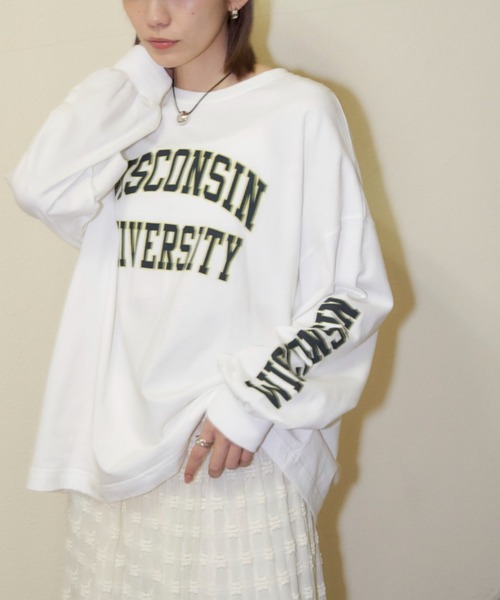 Auntie Rosa Holiday（アンティローザホリデー）の「カレッジロゴアソートロングスリーブTシャツ（Tシャツ/カットソー・レディース・ネイビー/ホワイト/グレー/オフホワイト・FREE）」の3枚目の写真