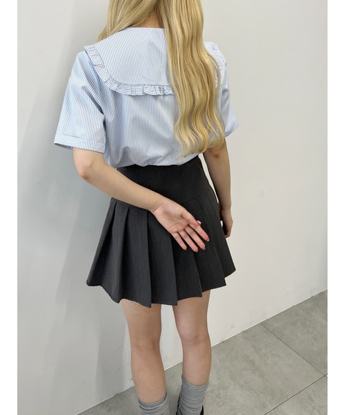 PHILLY(フィリー)の「【PHILLY】フリルセーラー半袖ブラウス(シャツ/ブラウス・レディース・ブルー/ブラック/ホワイト・FREE)」の5枚目の写真