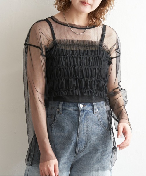 notch.(ノッチ)の「ビスチェ&ロンTシャツ チュールセット(Tシャツ/カットソー・レディース・オフホワイト/その他7/ブラック・M)」の2枚目の写真