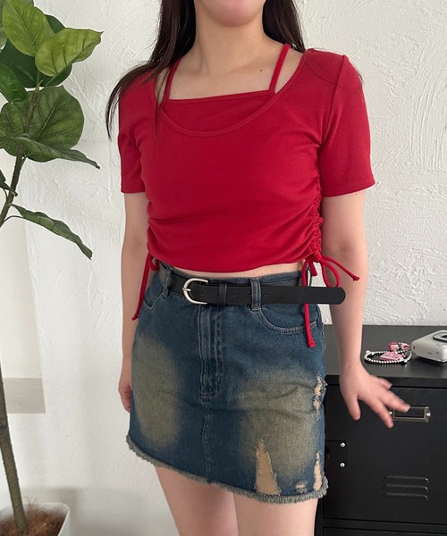 apres jour mignon（アプレジュールミニョン）の「オーバーダイデニムスカート【ZOZOTOWN限定アイテム】（デニムスカート・レディース・ライトブルー/ブラック系その他・X-LARGE/フリー）」の10枚目の写真