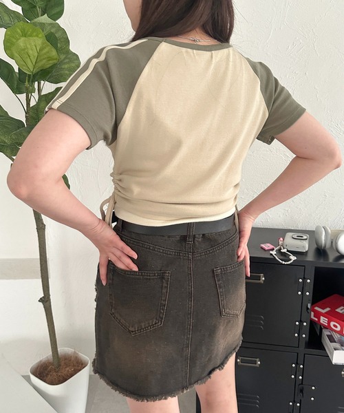 apres jour mignon（アプレジュールミニョン）の「オーバーダイデニムスカート【ZOZOTOWN限定アイテム】（デニムスカート・レディース・ライトブルー/ブラック系その他・X-LARGE/フリー）」の6枚目の写真