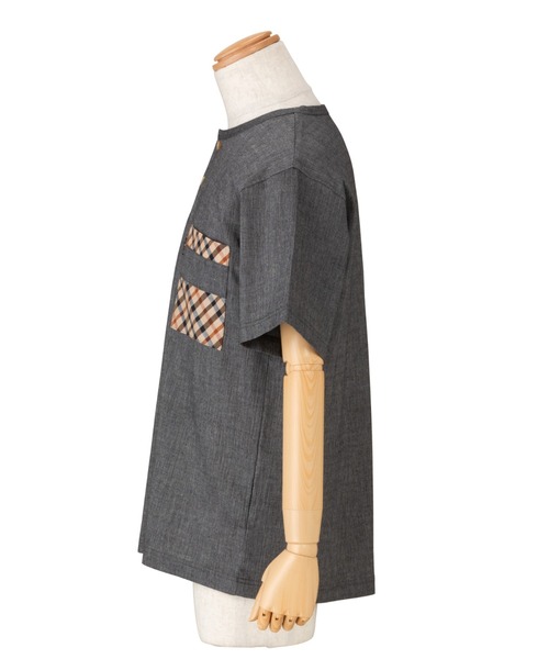 DAKS】ハケメクレープ 半袖ヘンリーネックトップス（ルーム