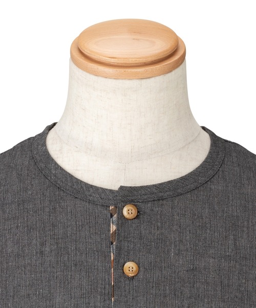 DAKS】ハケメクレープ 半袖ヘンリーネックトップス（ルーム