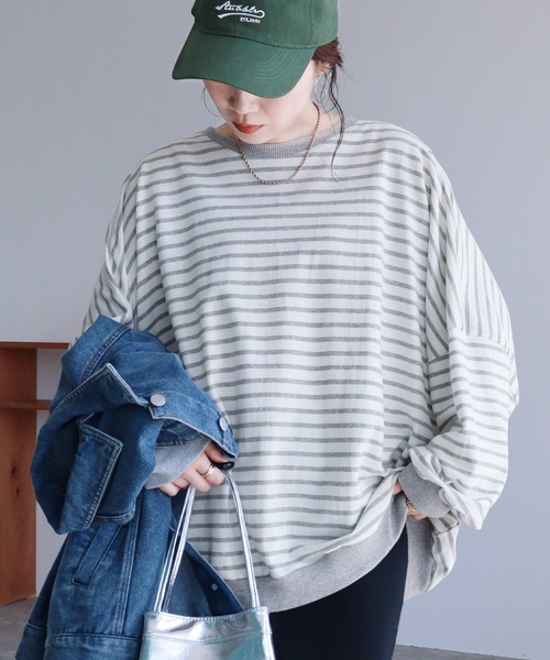 reca(レカ)の「ビックボーダープルオーバー(Tシャツ/カットソー・レディース・ピンク/グレー/ブラック・FREE)」の1枚目の写真