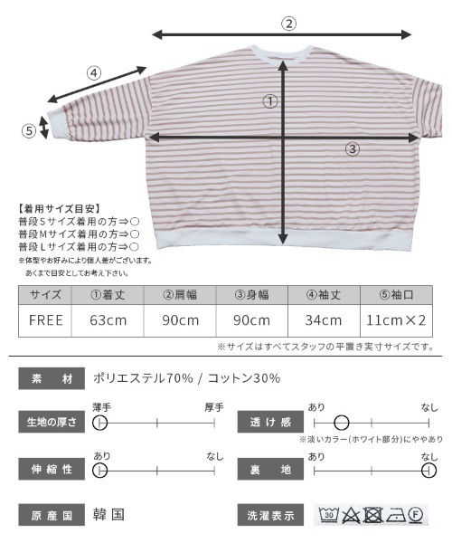 reca(レカ)の「ビックボーダープルオーバー(Tシャツ/カットソー・レディース・ピンク/グレー/ブラック・FREE)」の11枚目の写真