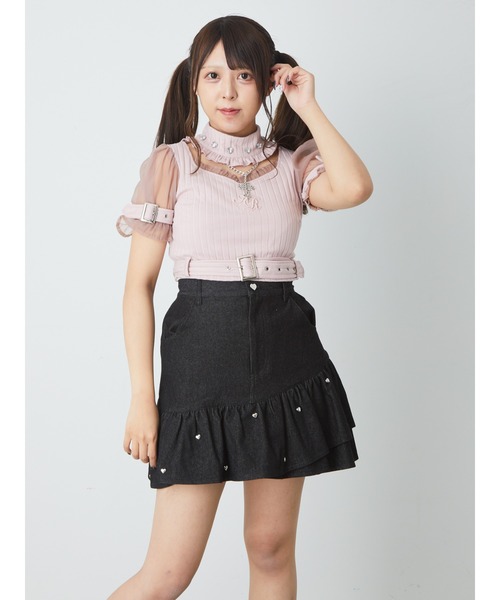 Ank Rouge（アンクルージュ）の「ハートスタッズデニムスカート（デニムスカート・レディース・ネイビー/ブラック/ブルー・M）」の9枚目の写真