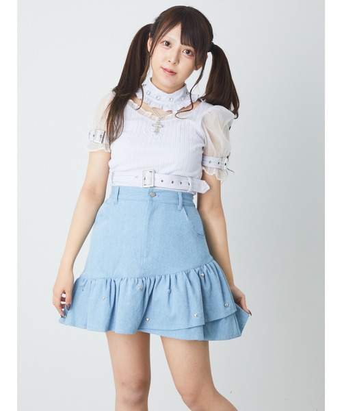 Ank Rouge（アンクルージュ）の「ハートスタッズデニムスカート（デニムスカート・レディース・ネイビー/ブラック/ブルー・M）」の8枚目の写真