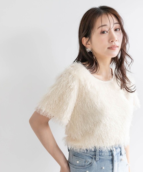 RANDA(ランダ)の「2WAYラメシャギークロップドトップス(Tシャツ/カットソー・レディース・ブラック/クリーム/グレー・FREE)」の3枚目の写真