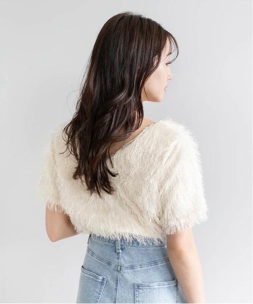 RANDA(ランダ)の「2WAYラメシャギークロップドトップス(Tシャツ/カットソー・レディース・ブラック/クリーム/グレー・FREE)」の5枚目の写真